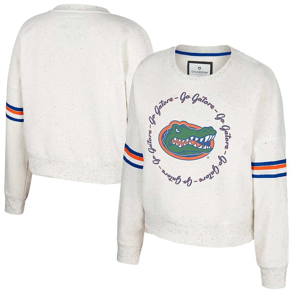 Women's Colosseum Natural Florida Gators Novelist Speckle Fleece Pullover Sweatshirt