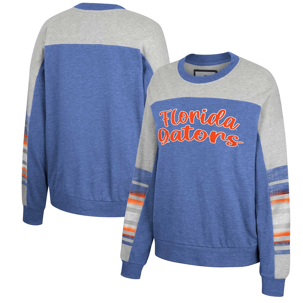 Women's Colosseum Royal/Heather Gray Florida Gators Baby Talk Pullover Sweatshirt