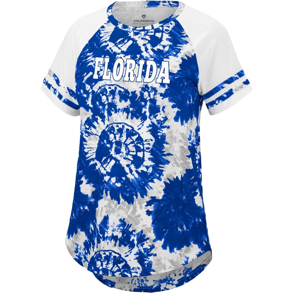 Women's Colosseum Royal/White Florida Gators Annie Oversized Tie-Dye Raglan T-Shirt