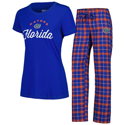 Ensemble de nuit pour femme Concepts Sport Royal/Orange Florida Gators Arctic T-shirt et pantalon en flanelle