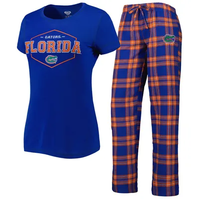 Florida Gators Concepts Sport Women's Badge T-Shirt & Flannel Pants Sleep Set - Royal/Orange