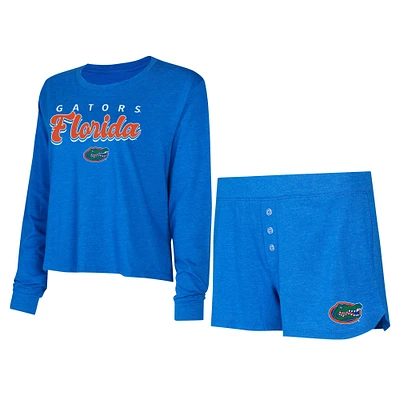 Ensemble t-shirt à manches longues et short couleur équipe Concepts Sport Royal Florida Gators pour femme