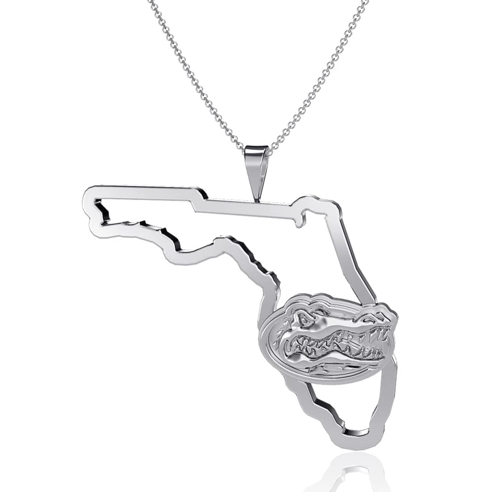 Women's Dayna Designs Silver Florida Gators Team State Outline Necklace