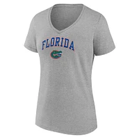 T-shirt à col en V gris chiné Fanatics pour femmes Florida Gators Campus