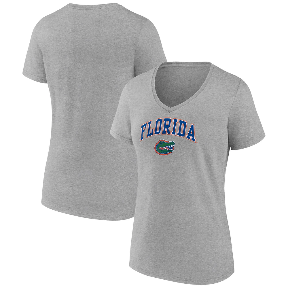 T-shirt à col en V gris chiné Fanatics pour femmes Florida Gators Campus