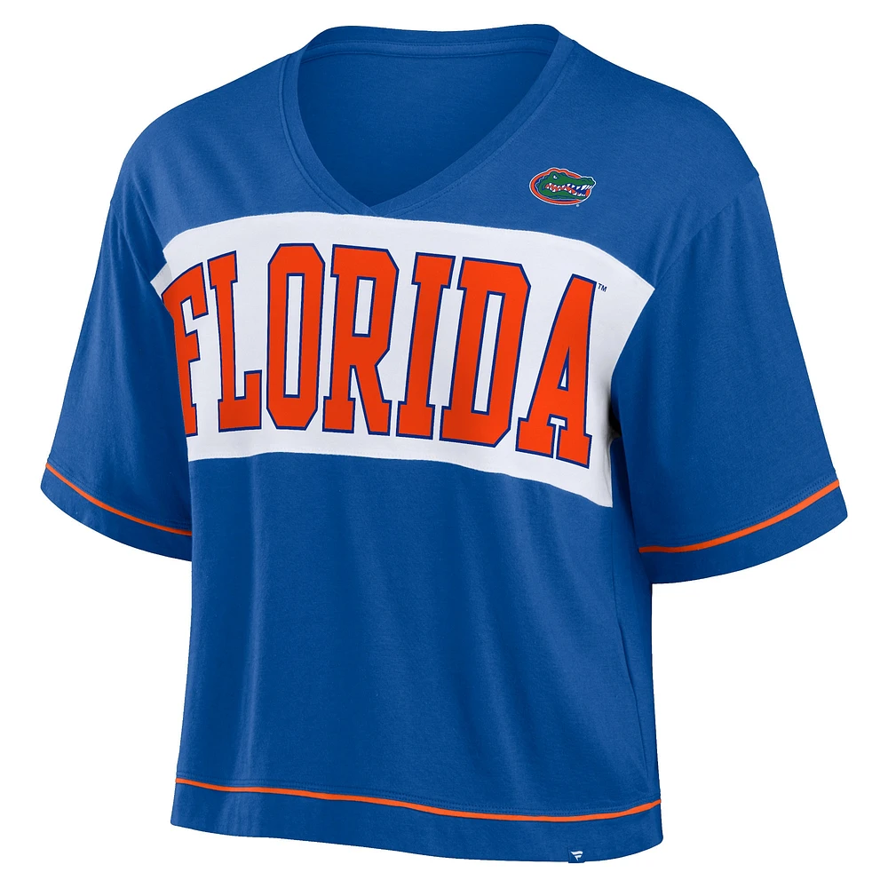 T-shirt court à col en V Fanatics Royal Florida Gators Home Team pour femmes, mode audacieuse et modeste