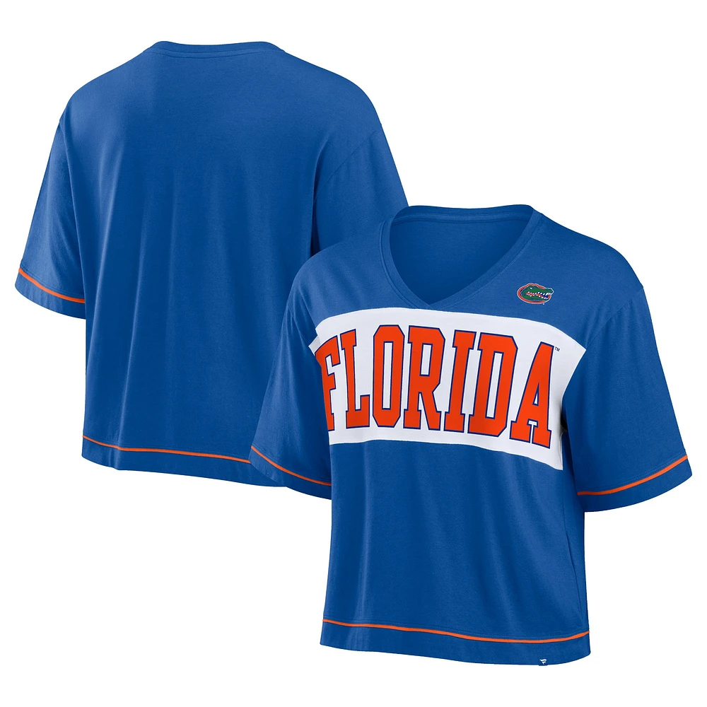 T-shirt court à col en V Fanatics Royal Florida Gators Home Team pour femmes, mode audacieuse et modeste