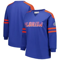 Women's Fanatics Royal Florida Gators Plus Contrast Sleeve Fleece Pullover Sweatshirt