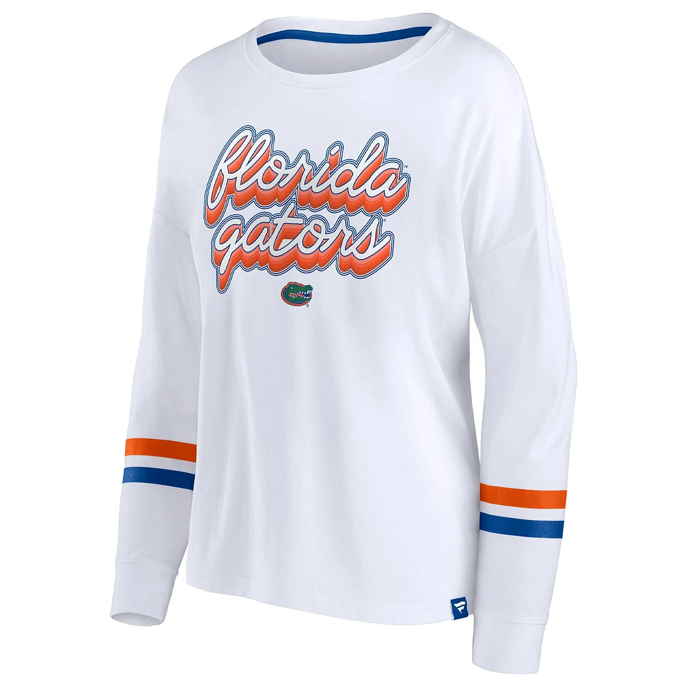 Women's Fanatics White Florida Gators Retro Power Striped Long Sleeve T-Shirt