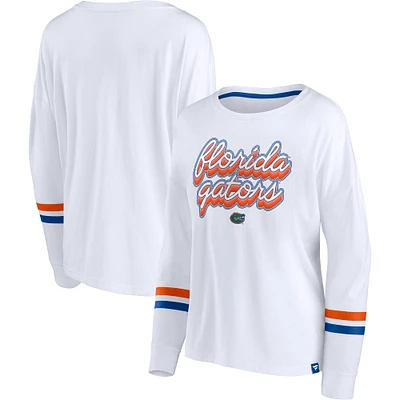 Women's Fanatics White Florida Gators Retro Power Striped Long Sleeve T-Shirt