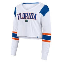 Haut court à manches longues et col en V pour femme Fanatics White Florida Gators Training Camp