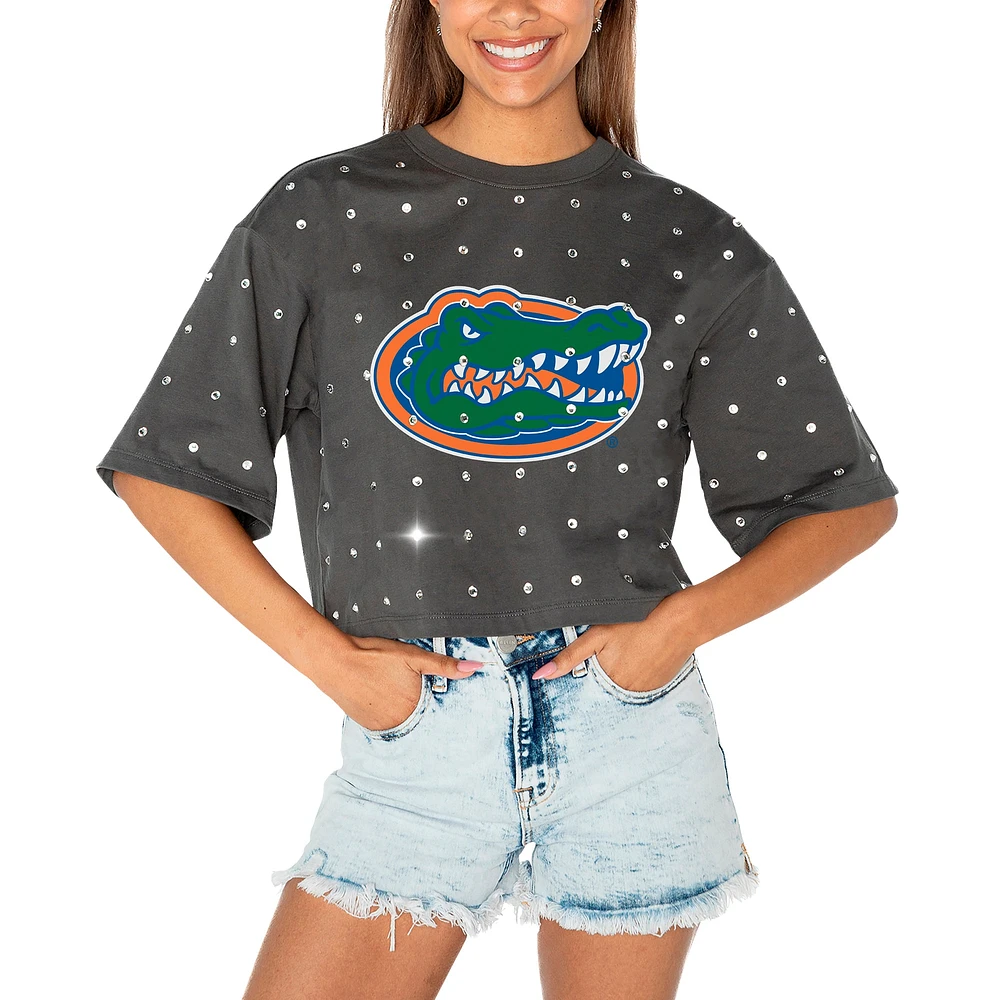 T-shirt court à strass pour femme Gameday Couture gris Florida Gators Go Time