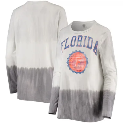 Florida Gators Gameday Couture Women's High Line Tiered Dip-Dye Long Sleeve Tri-Blend T-Shirt - White/Gray