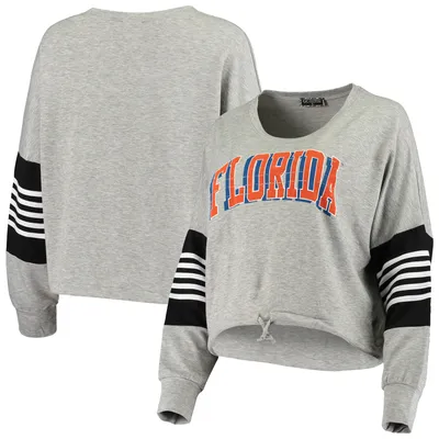 Florida Gators Women's Real MVP French Terry Tri-Blend Striped Pullover Sweatshirt - Heathered Gray
