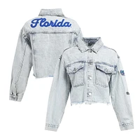 Women's Hype and Vice Denim Florida Gators Lightwash Cropped Button-Up Jean Jacket