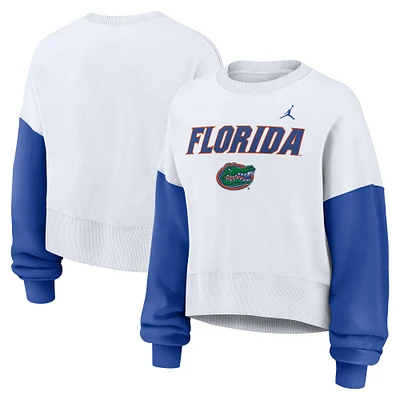 Women's Jordan Brand White Florida Gators Color-Block Oversized Cropped Pullover Sweatshirt