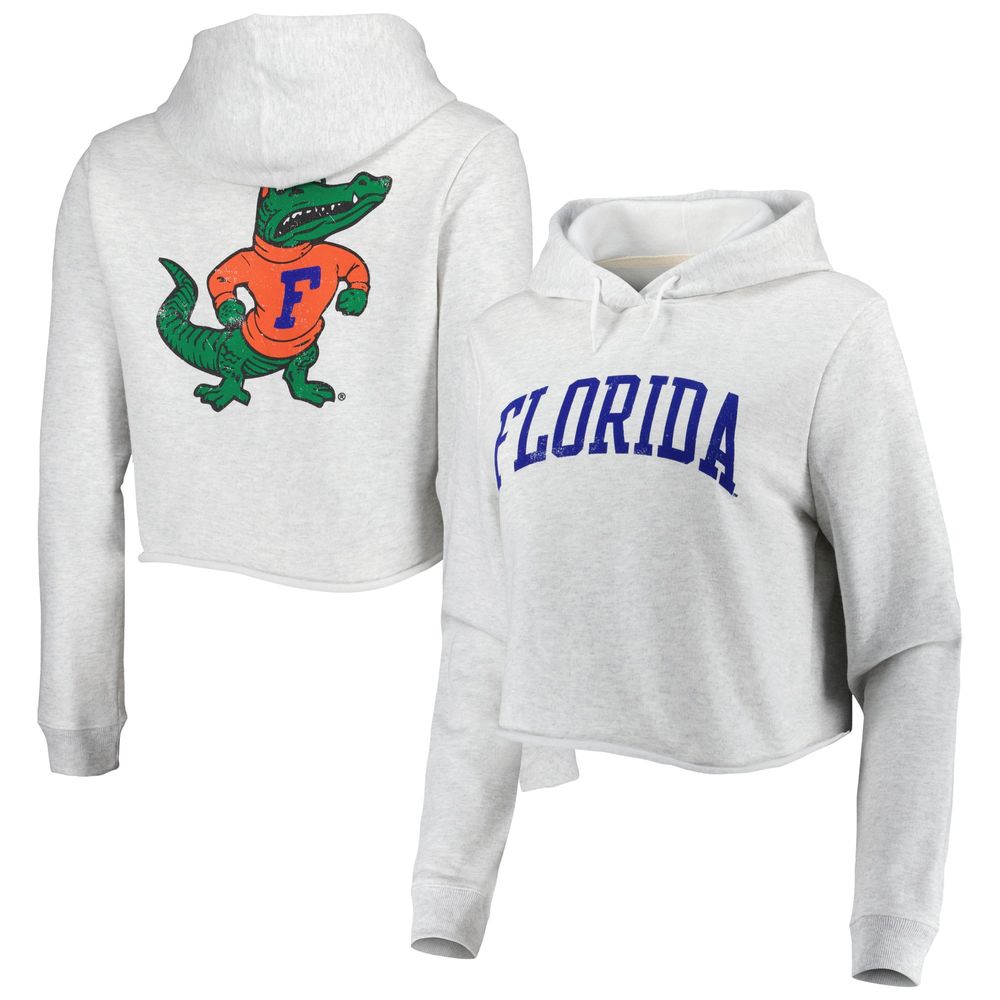 Women's League Collegiate Wear Ash Florida Gators 2-Hit 1636 Cropped Pullover Hoodie