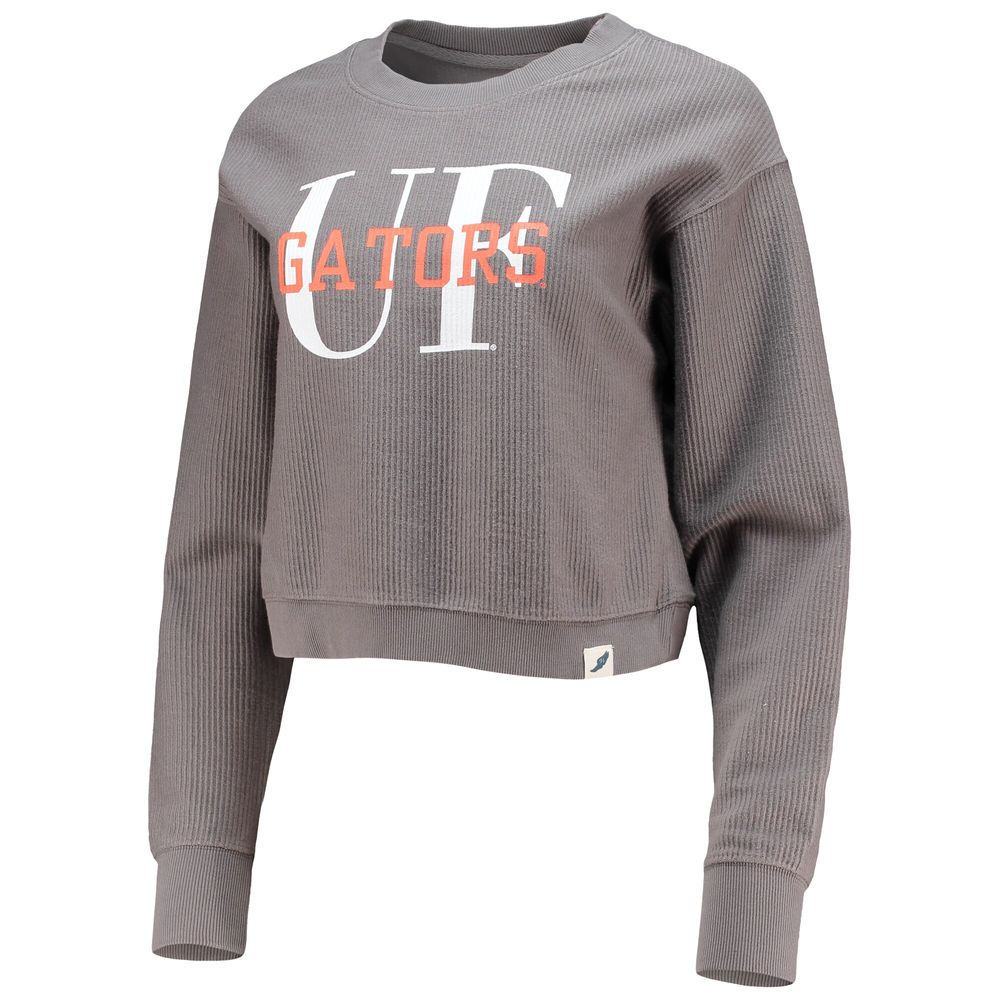 Women's League Collegiate Wear Graphite Florida Gators Classic Corded Timber Crop Pullover Sweatshirt