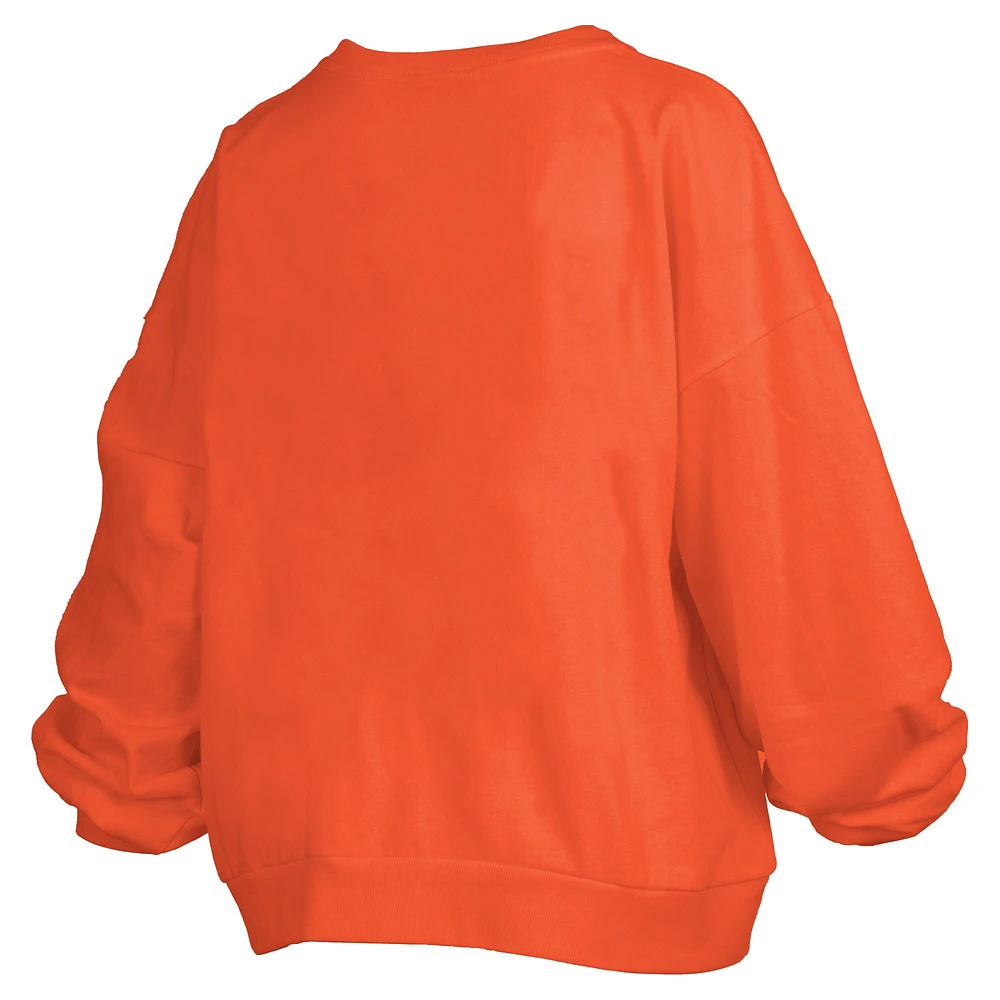 Women's Pressbox Orange Florida Gators Janise Arch Over Logo Waist Length Oversized Pullover Sweatshirt