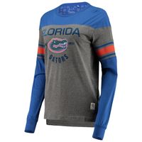 Women's Pressbox Royal/Heathered Gray Florida Gators Lizzy Flocking Striped Long Sleeve T-Shirt