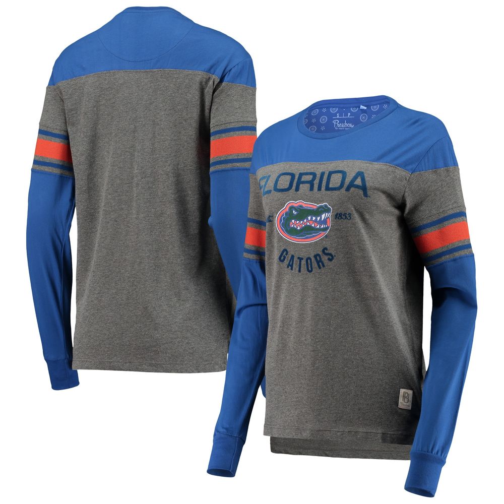 Women's Pressbox Royal/Heathered Gray Florida Gators Lizzy Flocking Striped Long Sleeve T-Shirt