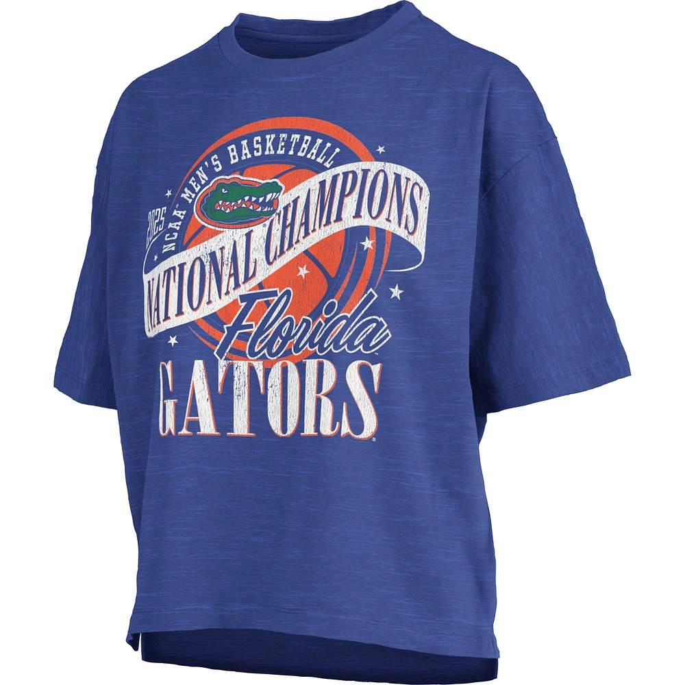 Women's Pressbox Royal Florida Gators 2025 NCAA Men's Basketball National Champions World Ball Motley Crew Oversized Slub T-Shirt