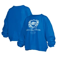 Women's Pressbox Royal Florida Gators Big Aug Script Janice Oversized Pullover Sweatshirt