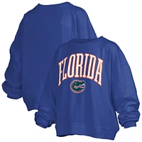 Women's Pressbox Royal Florida Gators Janise Arch Over Logo Waist Length Oversized Pullover Sweatshirt