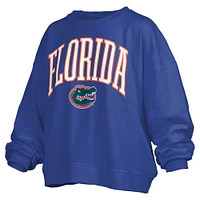 Women's Pressbox Royal Florida Gators Janise Arch Over Logo Waist Length Oversized Pullover Sweatshirt