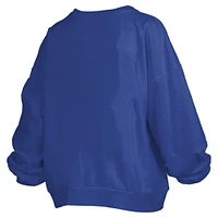 Women's Pressbox Royal Florida Gators Janise Arch Over Logo Waist Length Oversized Pullover Sweatshirt