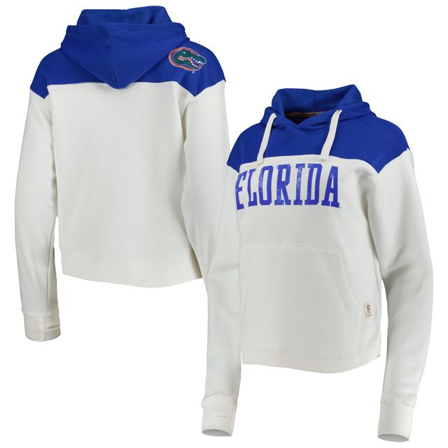 Sweat à capuche Pressbox pour femme Blanc/Royal Florida Gators Chicago 2-Hit Yoke