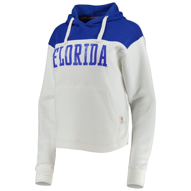 Sweat à capuche Pressbox pour femme Blanc/Royal Florida Gators Chicago 2-Hit Yoke