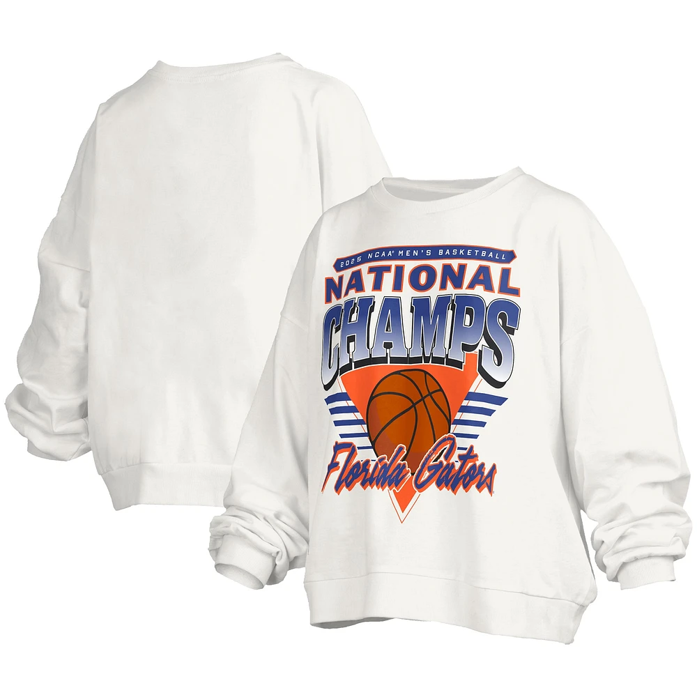 Women's Pressbox White Florida Gators 2025 NCAA Men's Basketball National Champions Trilogy Janice Oversized Fleece Pullover Sweatshirt