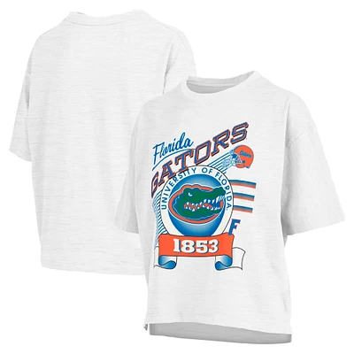 T-shirt blanc flammé Pressbox des Florida Gators Rock & Roll pour femmes