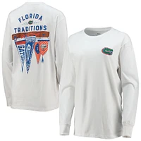 T-shirt blanc à manches longues Pressbox pour femmes des Gators Traditions Pennant