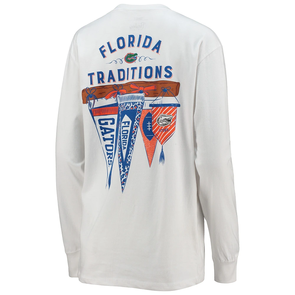 T-shirt blanc à manches longues Pressbox pour femmes des Gators Traditions Pennant