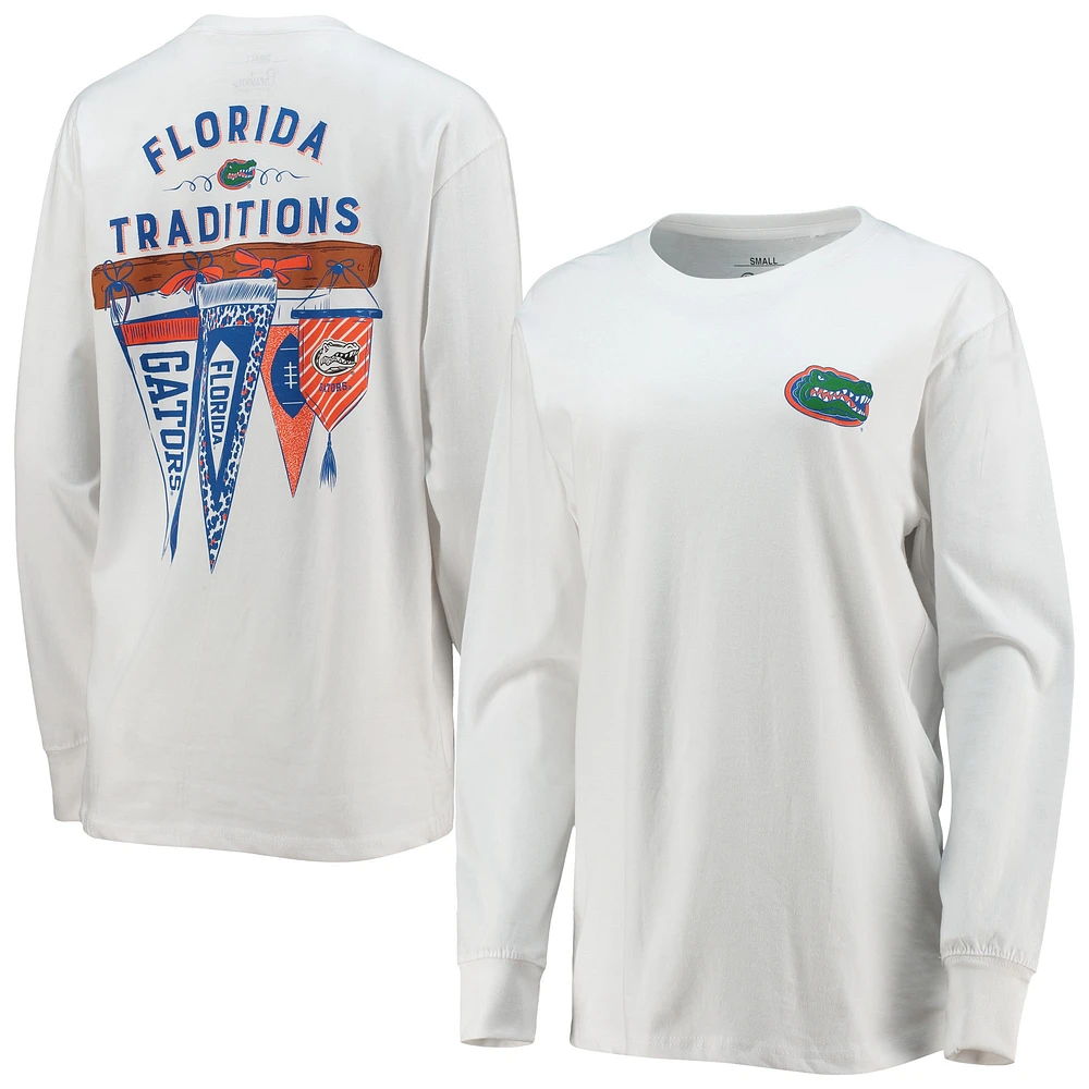 Women's Pressbox White Florida Gators Traditions Pennant Long Sleeve T-Shirt