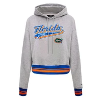 Women's Pro Standard Heather Gray Florida Gators Script Tail Fleece Cropped Pullover Hoodie