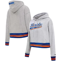 Women's Pro Standard Heather Gray Florida Gators Script Tail Fleece Cropped Pullover Hoodie