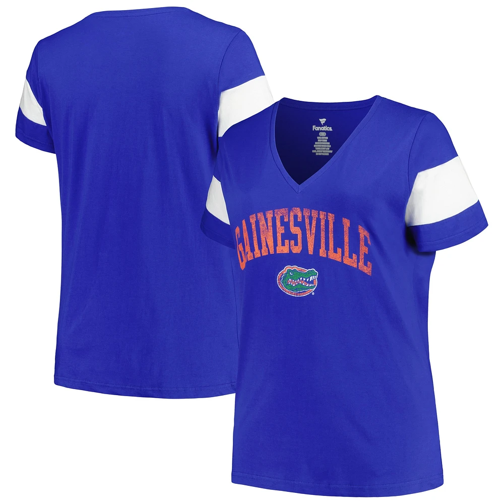 Women's Profile Heather Royal Florida Gators Plus Arched City Sleeve Stripe V-Neck T-Shirt