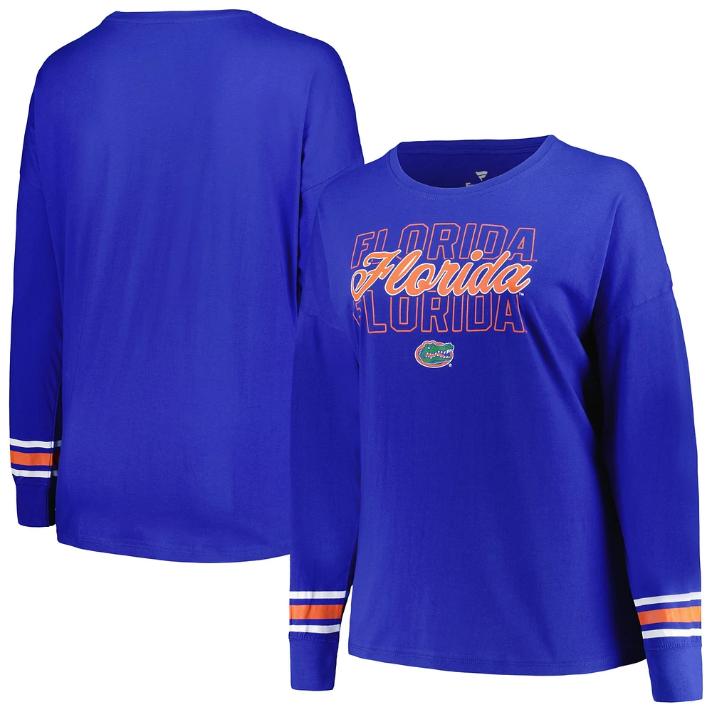 T-shirt à manches longues et encolure dégagée trois inscriptions Profile Royal Florida Gators pour femme