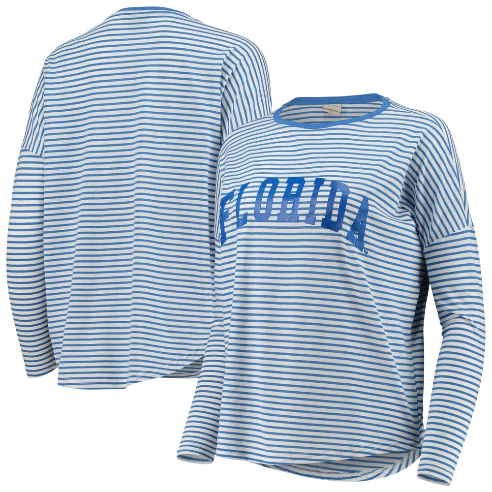 Women's Royal/White Florida Gators Melange Striped Boxy Long Sleeve T-Shirt