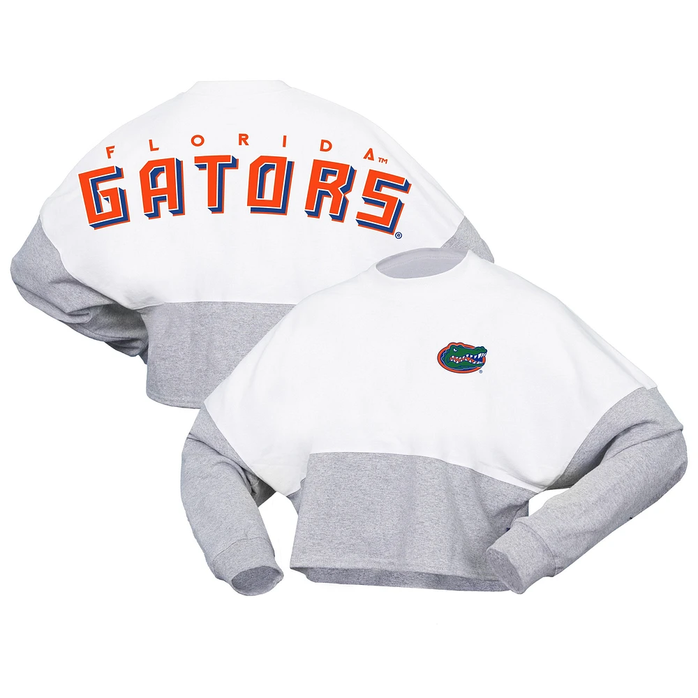 Women's Spirit Jersey  White Florida Gators Heather Block Cropped Long Sleeve T-Shirt