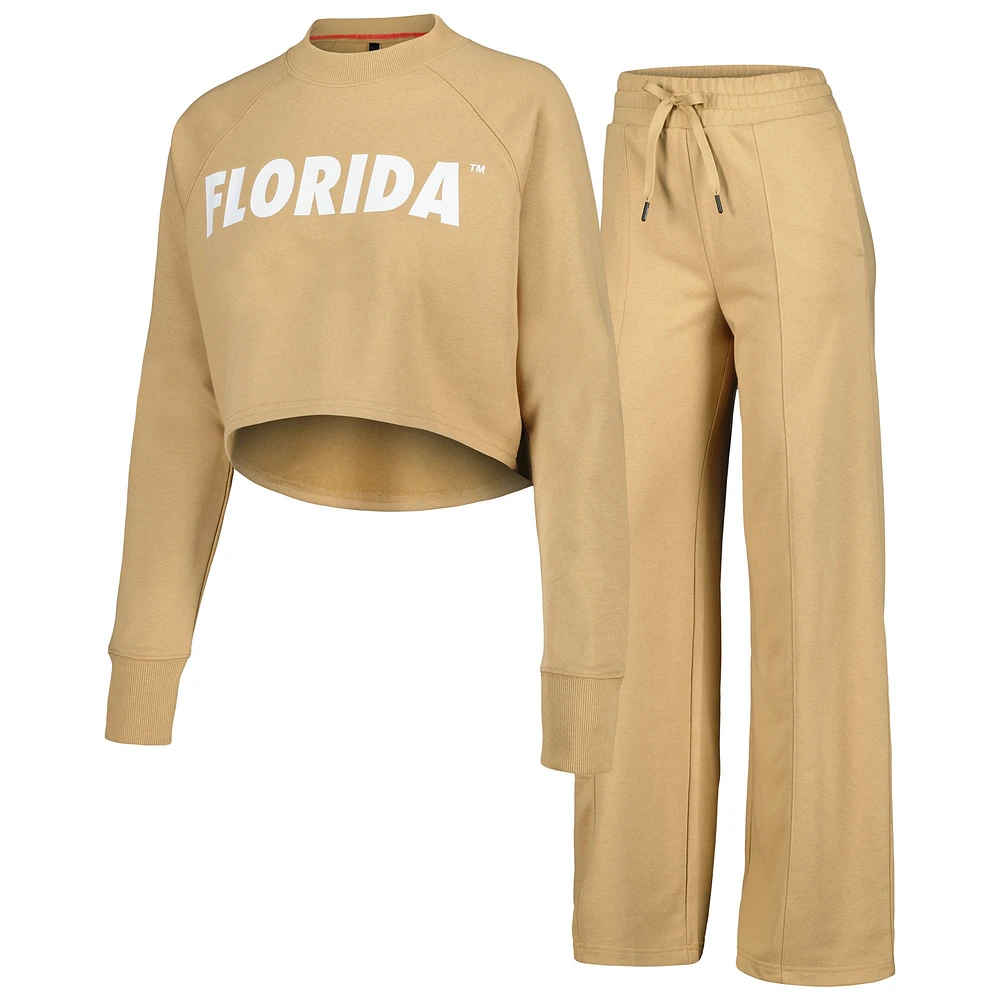 Ensemble sweat-shirt court et pantalon de survêtement raglan Tan Florida Gators pour femmes