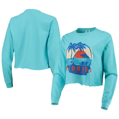 Florida Gators Women's Palm Trees Sunset Long Sleeve Crop Top - Teal