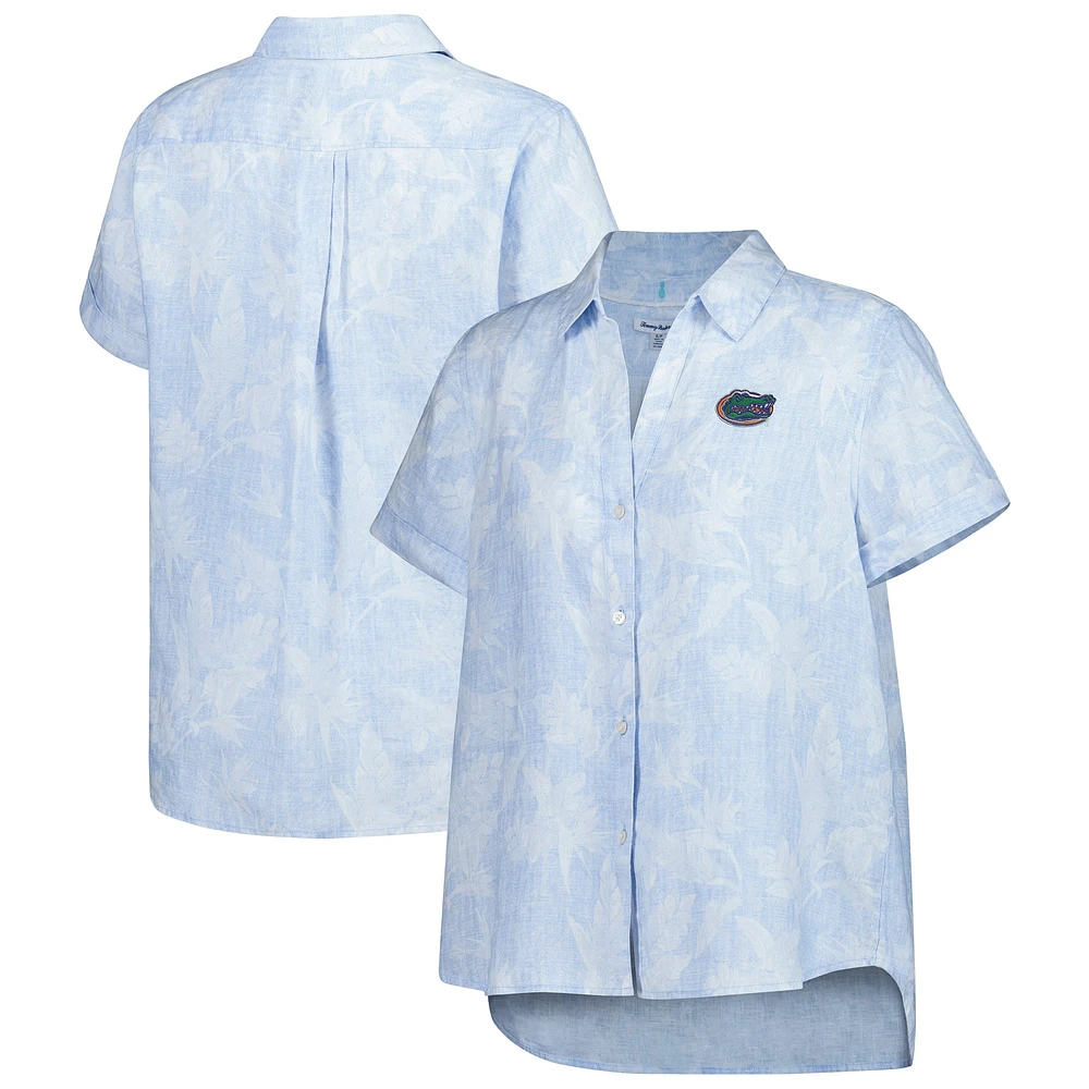 Women's Tommy Bahama Light Blue Florida Gators Legacy Leaves Camp Button-Up Shirt