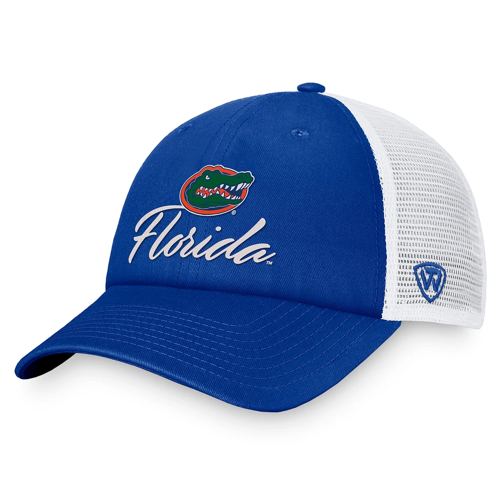 Casquette ajustable Top of the World Royal/White Florida Gators Charm Trucker pour femme