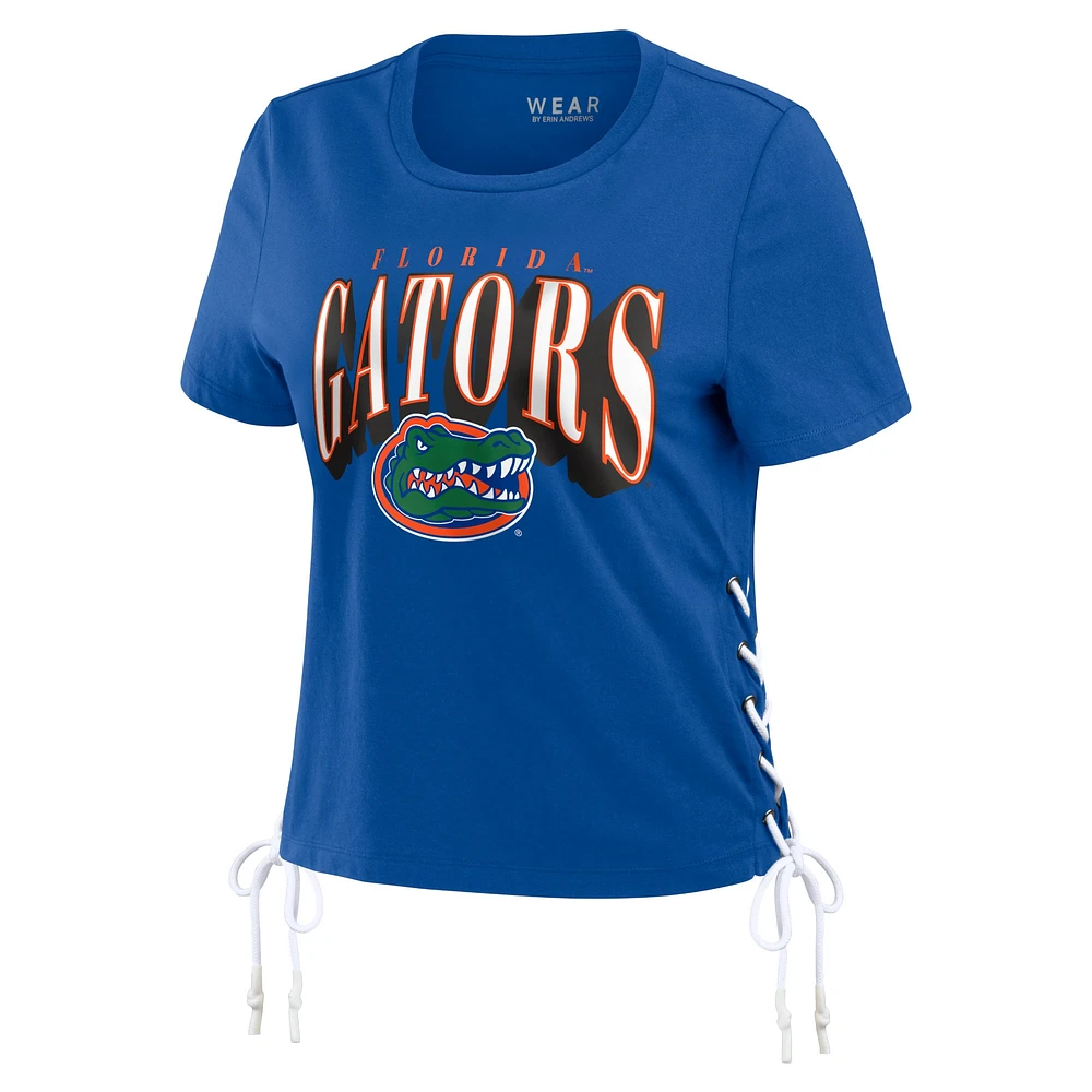 Women's WEAR by Erin Andrews Royal Florida Gators Side Lace-Up Modest Crop T-Shirt