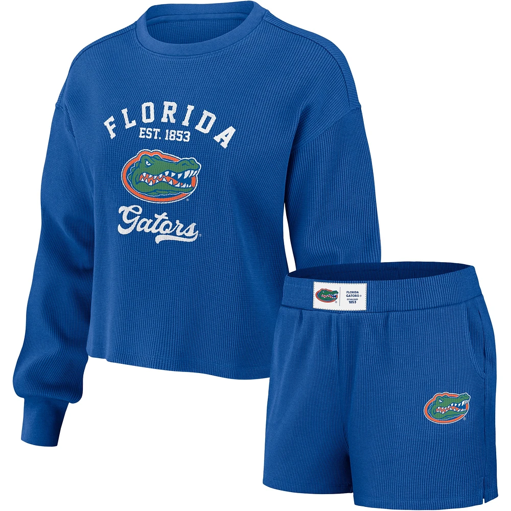 WEAR by Erin Andrews Royal Florida Gators T-shirt à manches longues et short en tricot gaufré pour femme