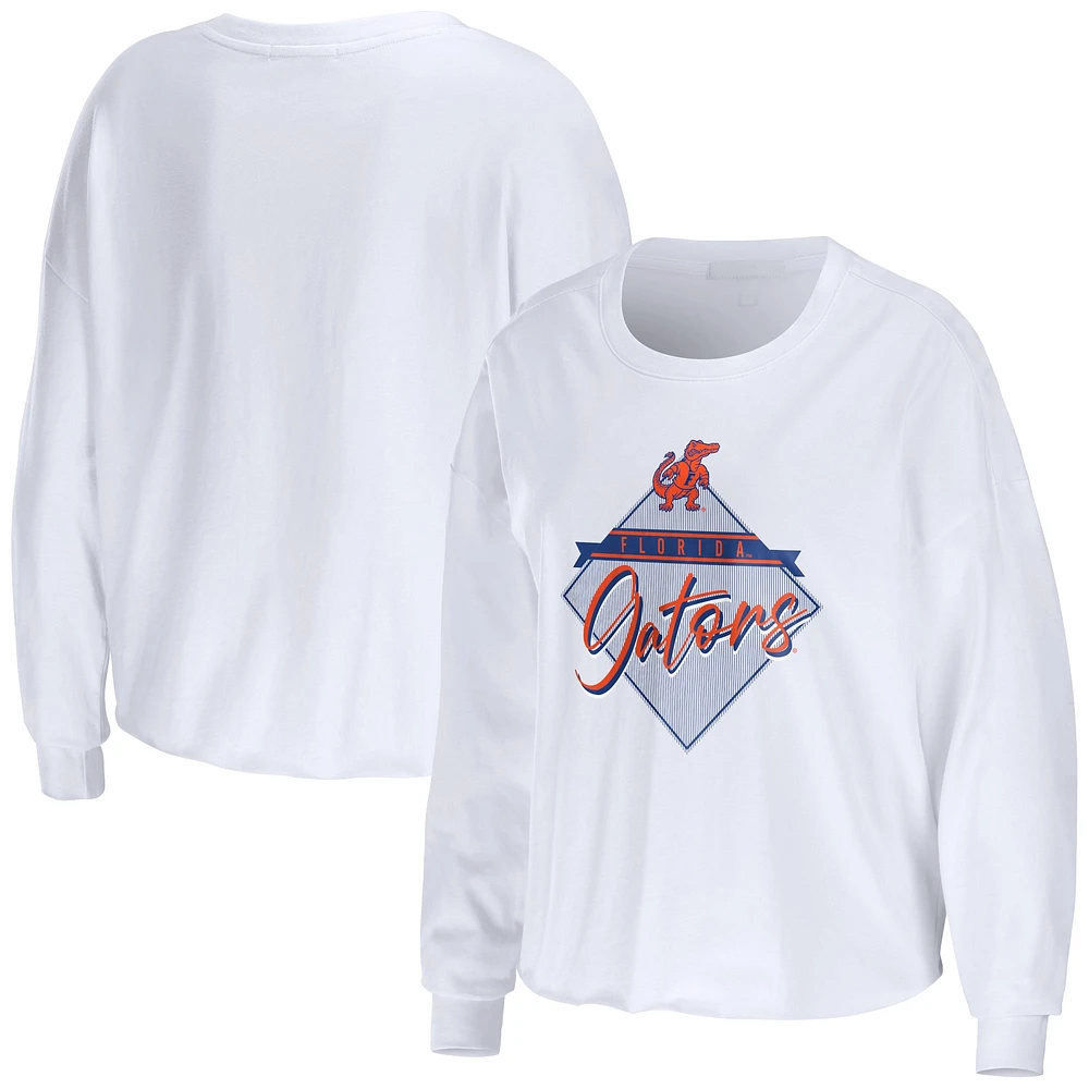 Women's WEAR by Erin Andrews White Florida Gators Diamond Long Sleeve Cropped T-Shirt